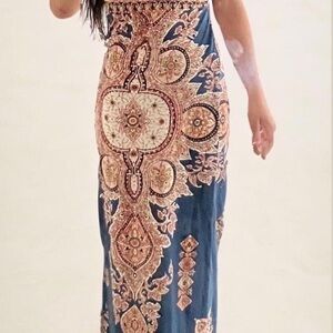 Olga & Maya Vintage Antique Full Maxi Sleeveless A-Line Crossed Back Dress